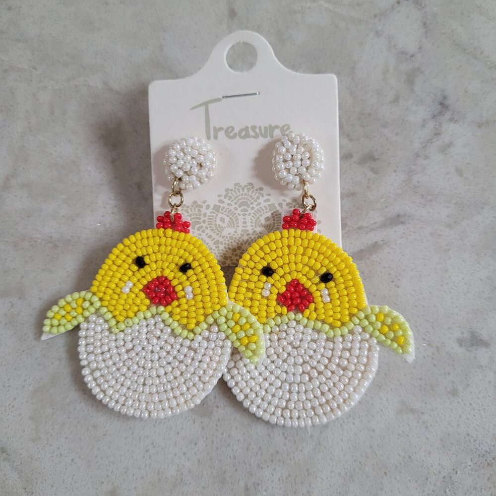 Easter Egg and Chicks Earrings Seed Bead Easter Basket Stuffer Free Ship